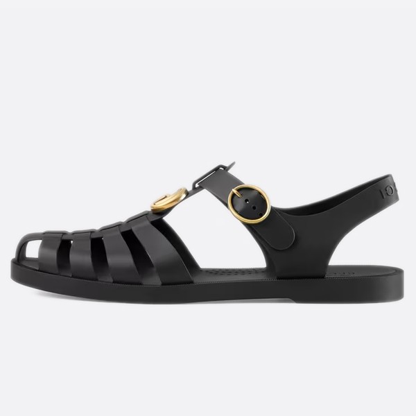 Gucci Black Rubber Buckle Strap Sandals 463463 J8700 1000