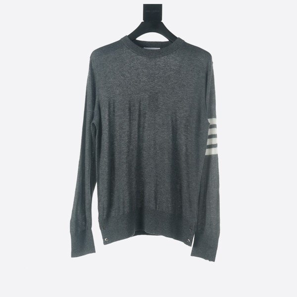 Medium Grey Fine Merino Wool 4-Bar Crew Neck Pullover