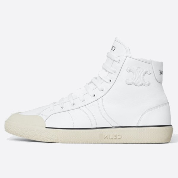 AS-02 Mid-Low Lace-Up Celine Alain Sneakers in Calfskin with Triomphe Patch - Optic White 356243985C.01OP