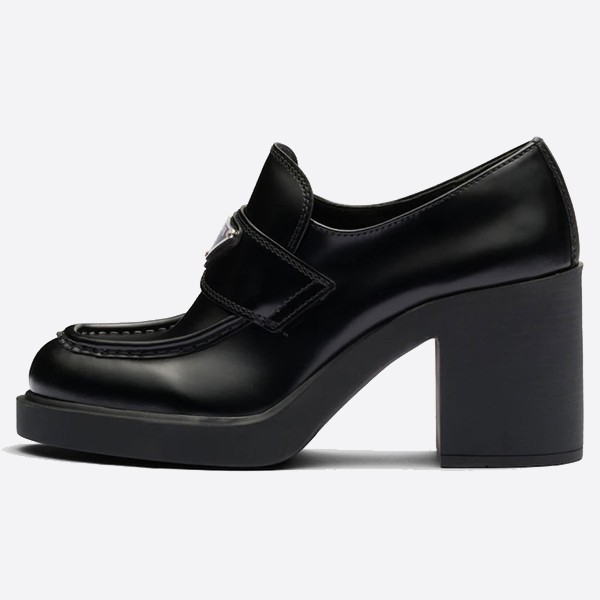 Prada Black Chocolate High Heel Blush Leather Loafers 1D246M_055_F0002_F_085