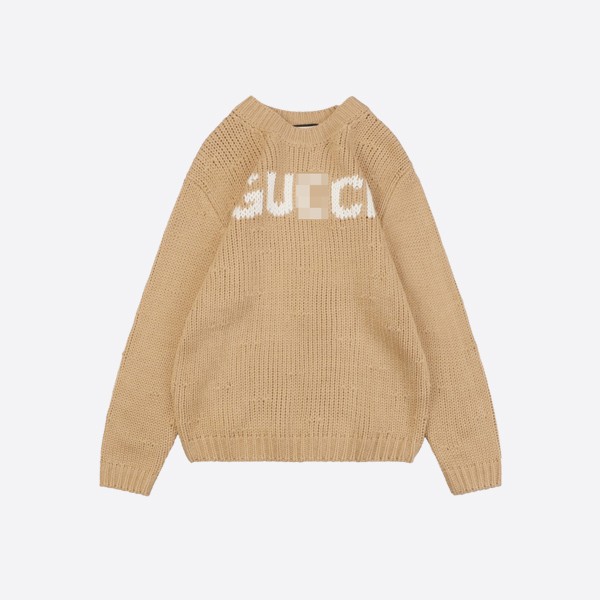 Gucci Logo Intarsia Wool Sweater (Beige)