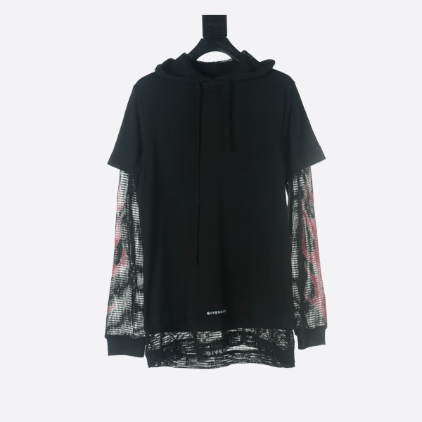 Givenchy Overlap Hooded T-Shirt in Black Cotton and Mesh