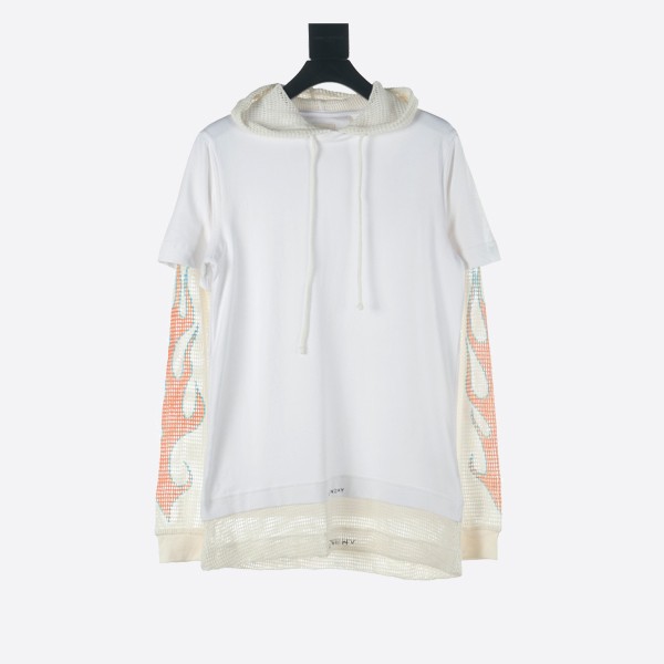 Givenchy Overlap Hooded T-Shirt in White Cotton and Mesh
