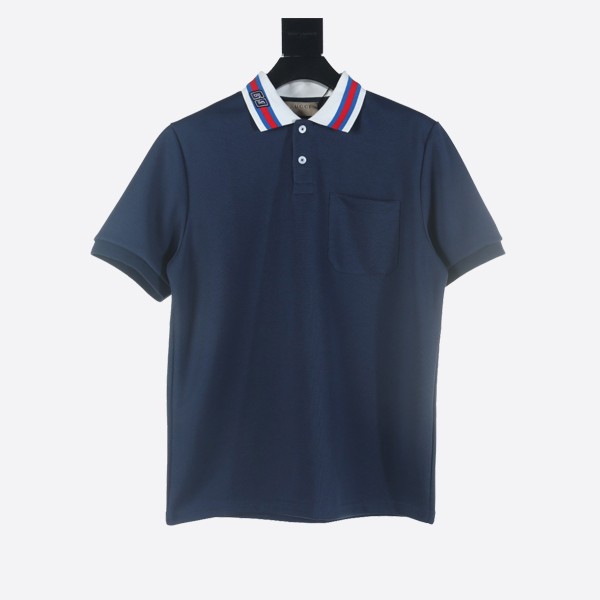 Gucci cotton piqué polo shirt in blue with square GG detail