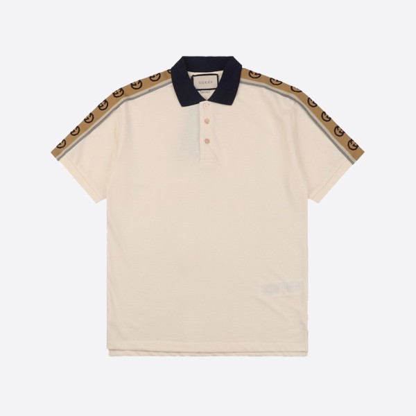 Gucci Off-White Interlocking G Stripe Cotton Piqué Polo Shirt