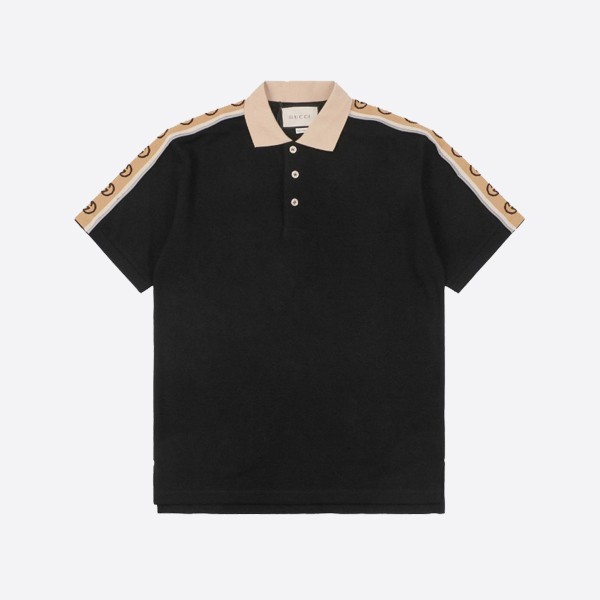 Gucci Black Cotton Piqué Polo with Interlocking G Stripe