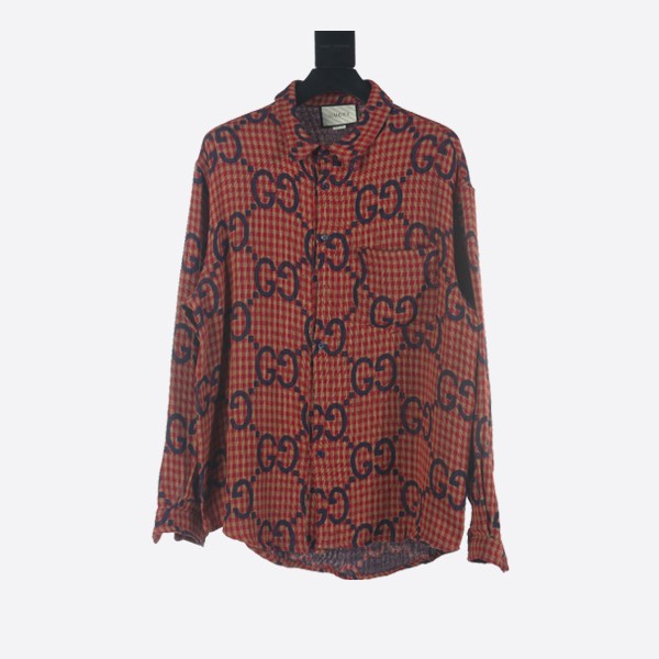Gucci Maxi GG Gingham Wool Shirt in Red and Blue