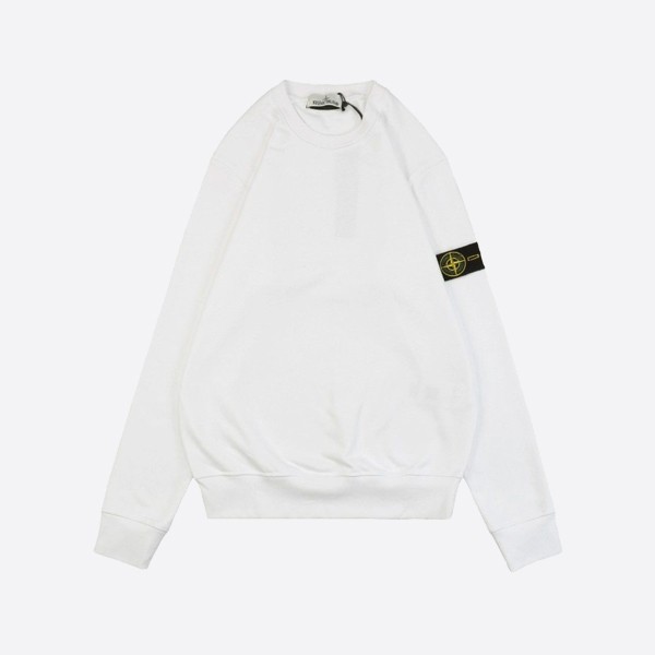 Stone Island 63020 Brushed Cotton Fleece Crew Neck Sweater in White