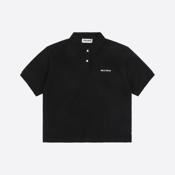 Miu Miu Black Cotton Piqué Polo Shirt