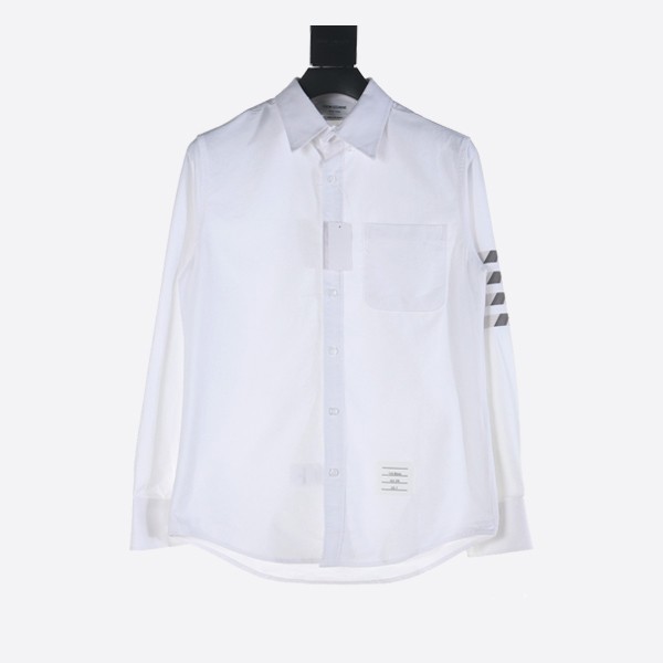 Thom Browne 4-Bar Striped Cotton Shirt in White
