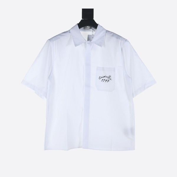 Hand-painted Christian Dior 1947 short-sleeved shirt in white cotton poplin