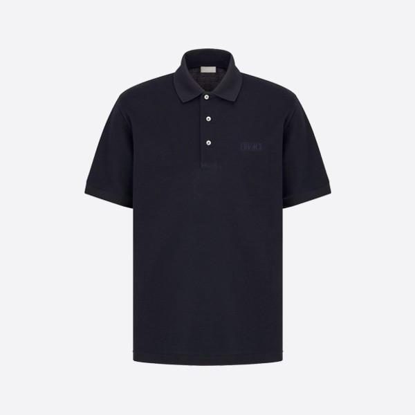 Dior CD Icon Polo Shirt in Black Cotton Piqué