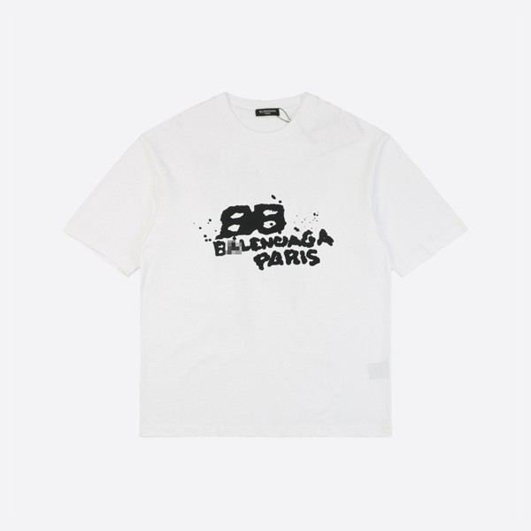Balenciaga Hand-Painted BB Icon T-Shirt, Medium Fit, White
