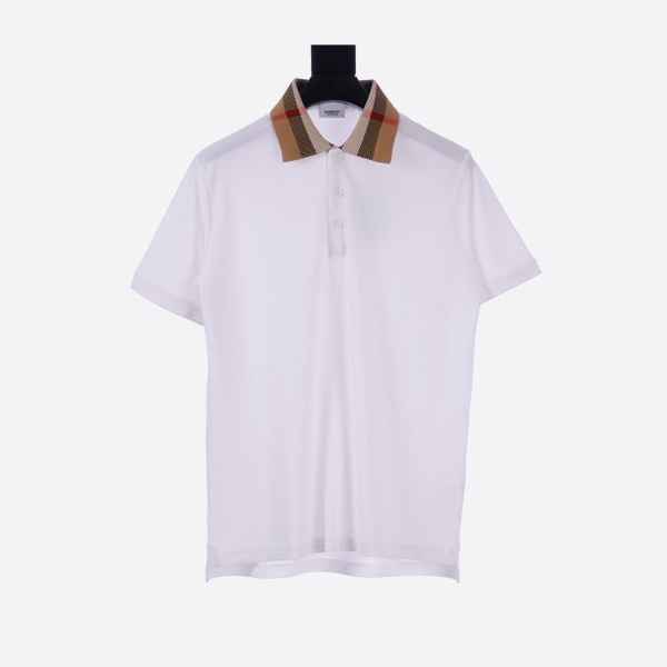 Burberry Cody Check Collar Cotton Piqué Polo in White