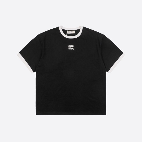 Miu Miu logo cotton jersey T-shirt in black