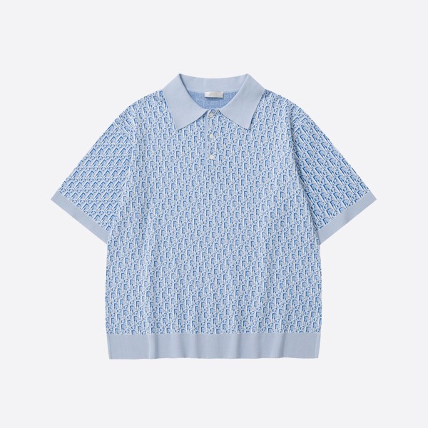 Dior Oblique Polo Shirt in Blue Cotton Jacquard