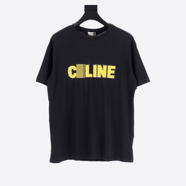 Celine Loose T-Shirt in Cotton Jersey - Black/Golden Yellow/Off-White