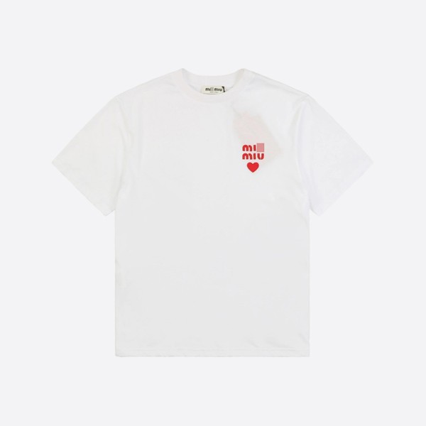 Miu Miu Heart White Cotton Jersey T-Shirt