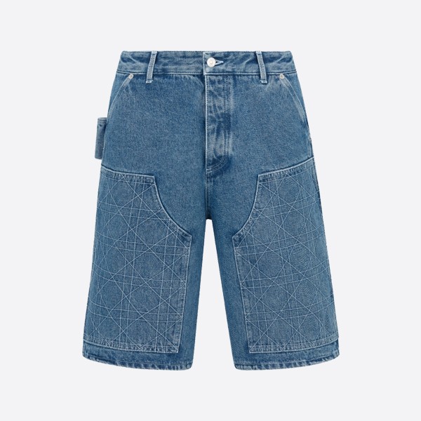 Dior Cannage Carpenter Bermuda Shorts in Blue Cotton Twill