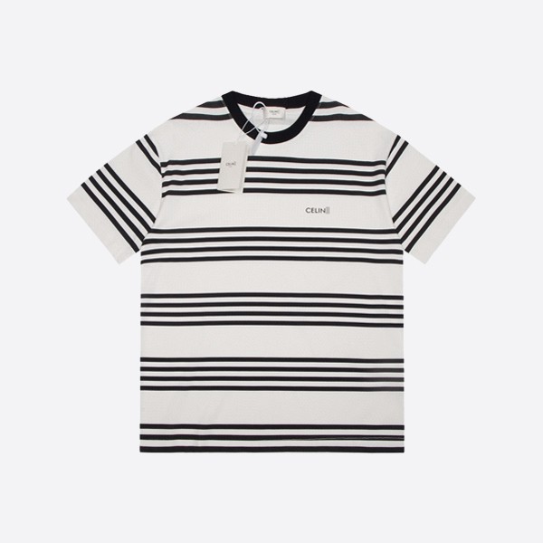 Celine Loose T-Shirt in Striped Cotton Jersey - Off-White/Black