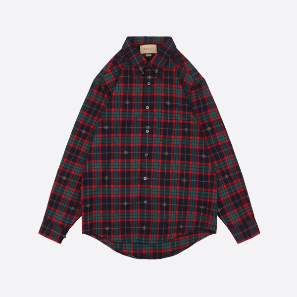 Gucci Double G Tartan Cotton Shirt in Blue and Red