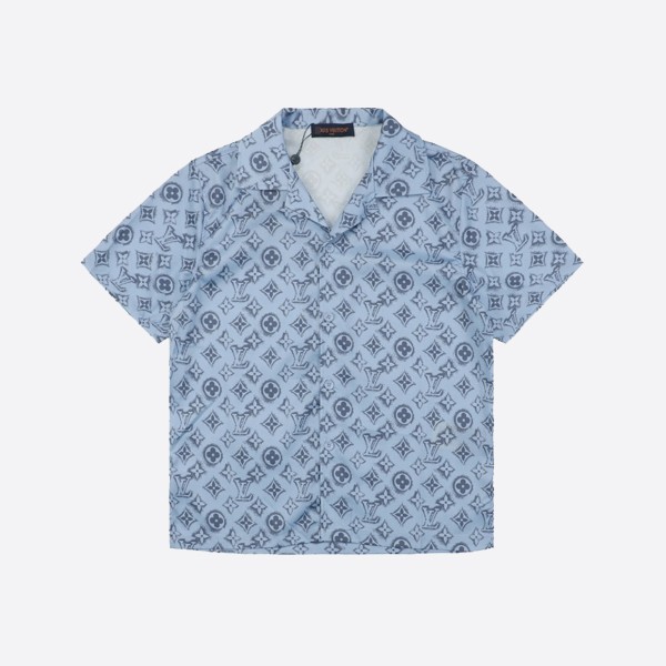 Louis Vuitton Monogram Silk Short Sleeve Shirt, Blue