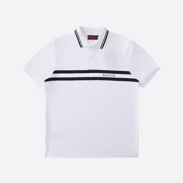 Gucci print white cotton polo shirt