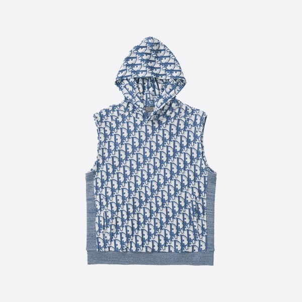 Dior Oblique sleeveless hooded sweatshirt in blue and white terry cotton jersey