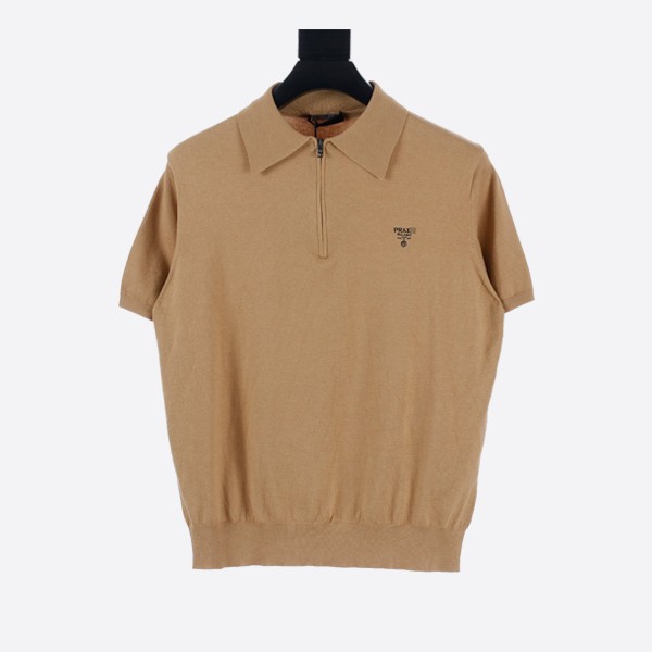 Prada Superfine Wool Polo Shirt in Beige and Black