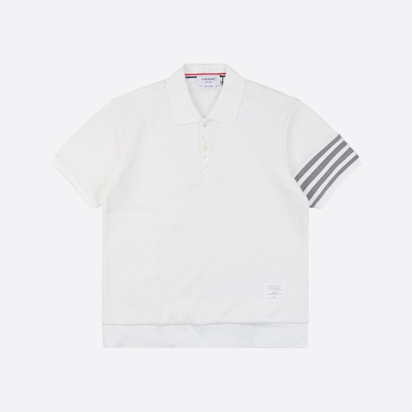 Thom Browne White Compact Waffle Rib Cuff 4-Bar Polo