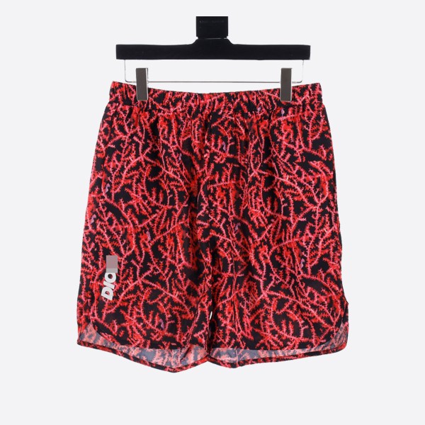 Dior Italic shorts in black and red silk twill with coral motif
