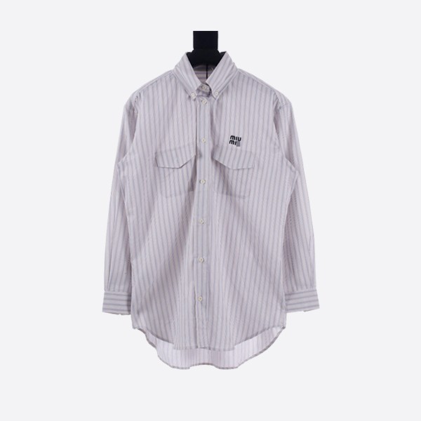 Miu Miu Limestone/Grey Striped Cotton Shirt