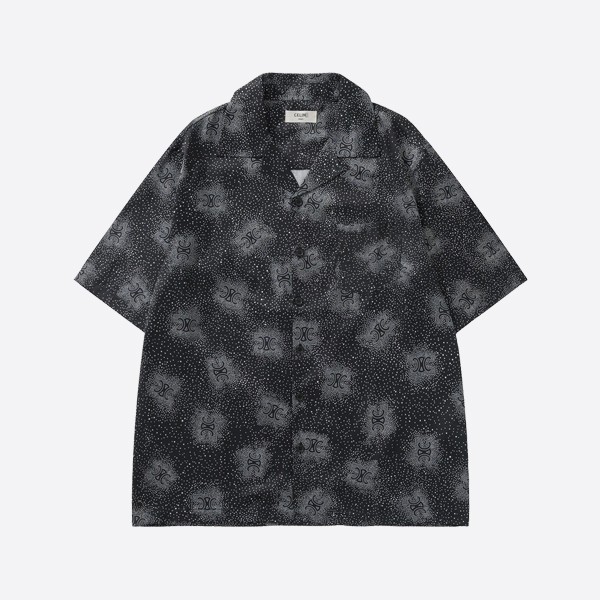 Celine Hawaiian Shirt in Printed Crepe de Chine - Black/Chalk