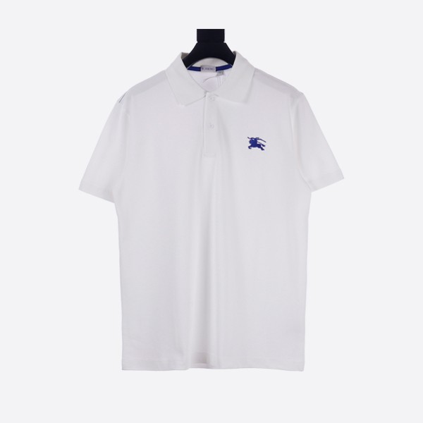 Burberry Chest Blue EKD Cotton Polo Shirt in Salt