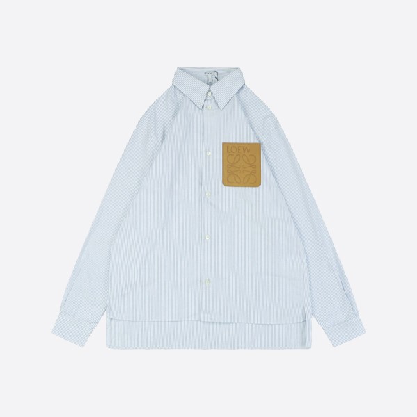 Loewe Anagram Embossed Leather Patch Pocket Striped Cotton Shirt
