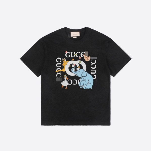 Gucci Circus Animal G Letter Print Short Sleeve Black