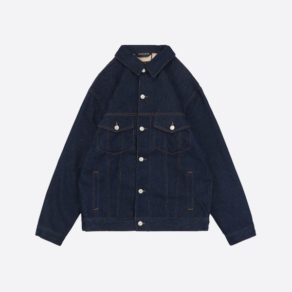 Gucci denim jacket with embossed double G pattern