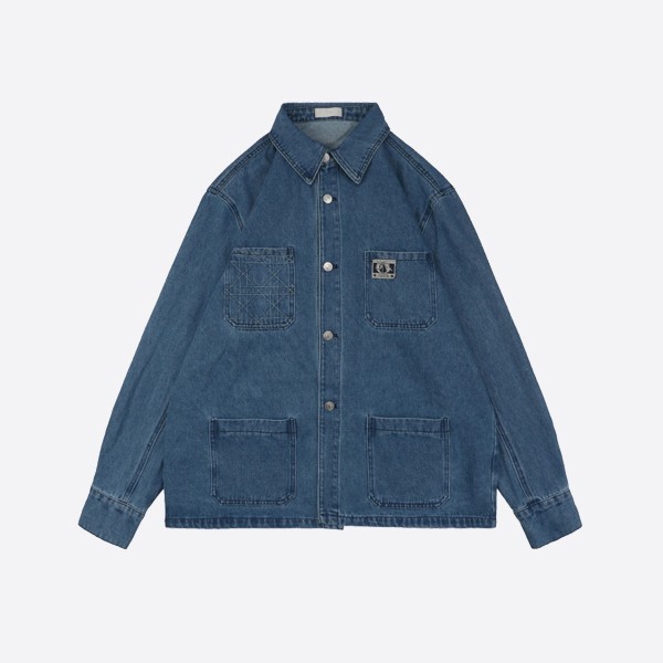 Dior Pocket Rattan Check Denim Long Sleeve Shirt