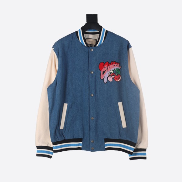 Gucci cherry embroidered denim patchwork jacket