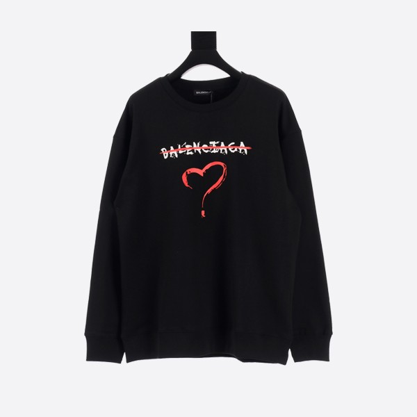 Balenciaga Letter Love Print Crew Neck Sweatshirt in Black