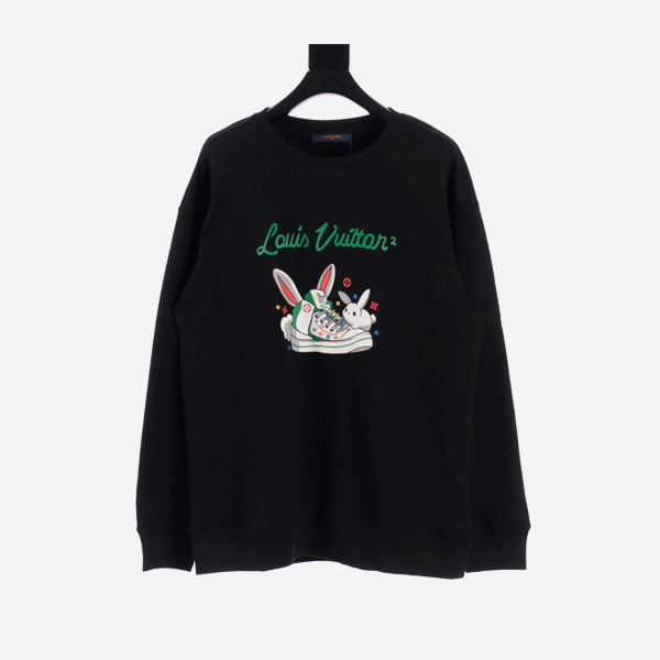 Louis Vuitton Rabbit Fashion Shoes Printed Crewneck Sweatshirt Black