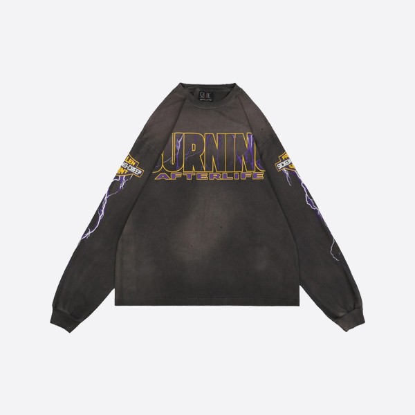 Saint Michael Lightning Evil Letter Print Long Sleeve