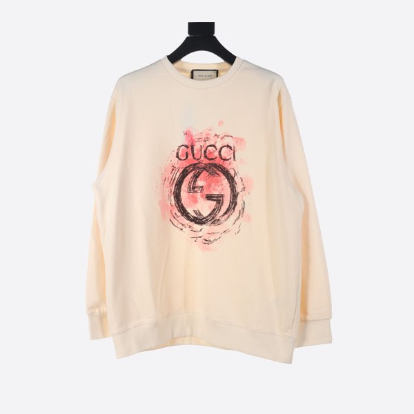 Gucci Splashed Ink Double G Round Neck Sweatshirt in White