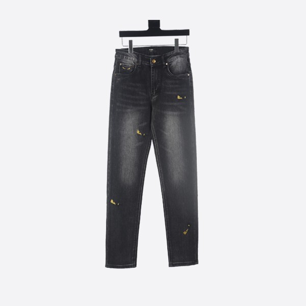 Fendi Little Monster embroidered black denim pants