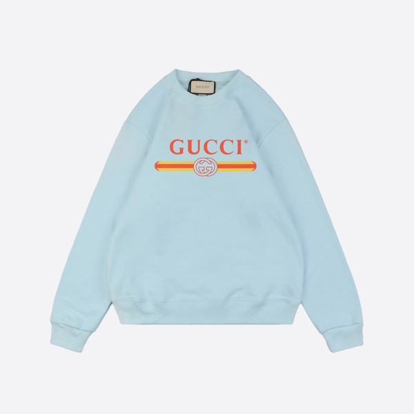 Gucci Colorful Belt Print Crew Neck Sweatshirt in Blue
