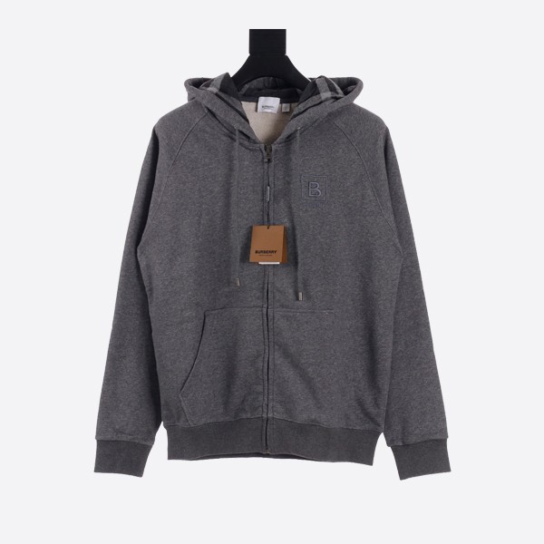 Burberry grey B logo check hooded zip-up hoodie