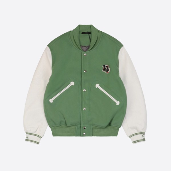 Dior Tears Collaboration Beaded Lettering Cotton Embroidered Baseball Jacket in Green