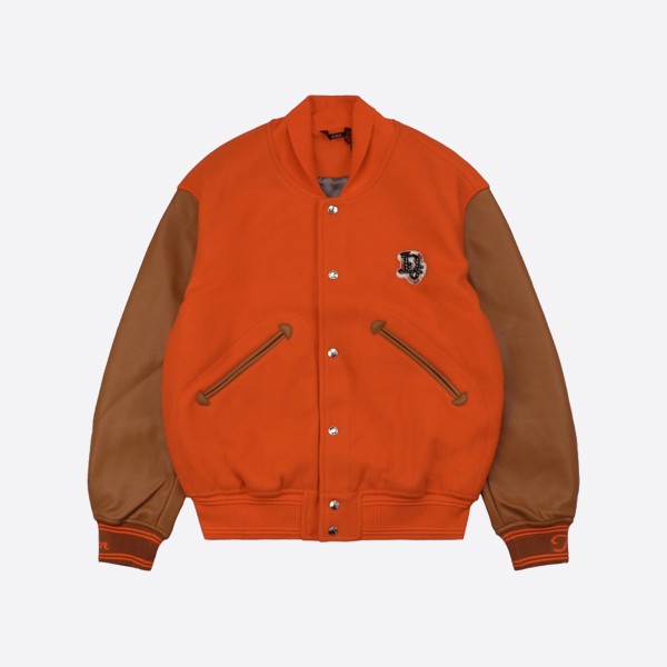 Dior Tears Collaboration Beaded Lettering Cotton Embroidered Baseball Jacket in Orange