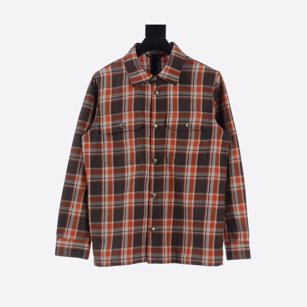 Chrome Hearts Yellow and Orange Flannel Check Long Sleeve Shirt Jacket