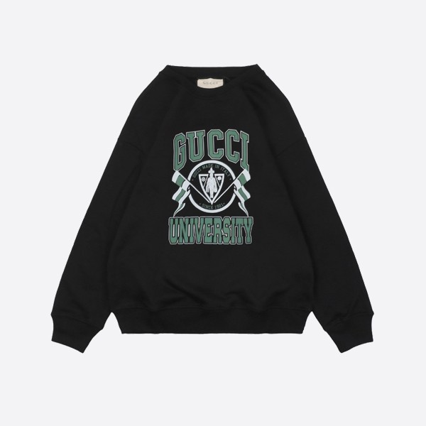 Gucci Letter Flag Print Crew Neck Sweatshirt in Black